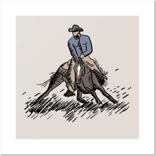 Western Horse Riding Cutting Horse for Cattle Cowboys Posters and Art